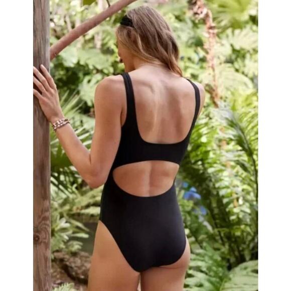 Aerie Black Cut Out Scoop One Piece Cheeky Swimsuit Size Large Long - Picture 2 of 6